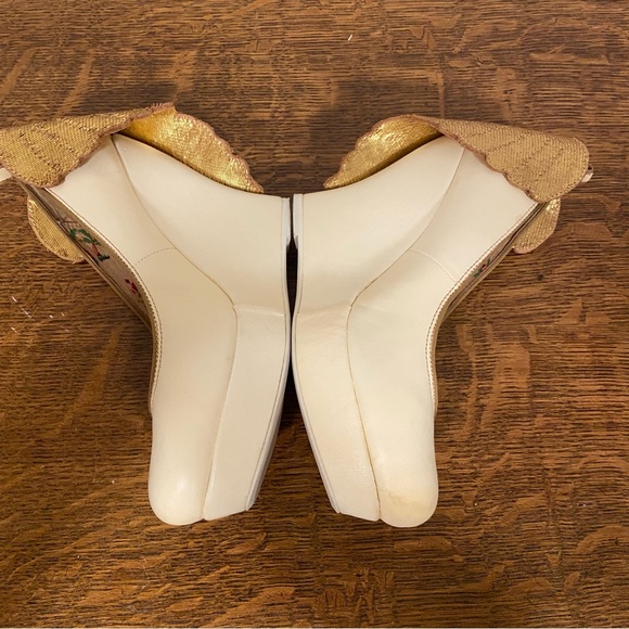 MISS L-FIRE CREAM GOLD ANGEL WINGS PLATFORM PUMP RETRO STYLE WEDGE HEELS - Picture 5 of 16